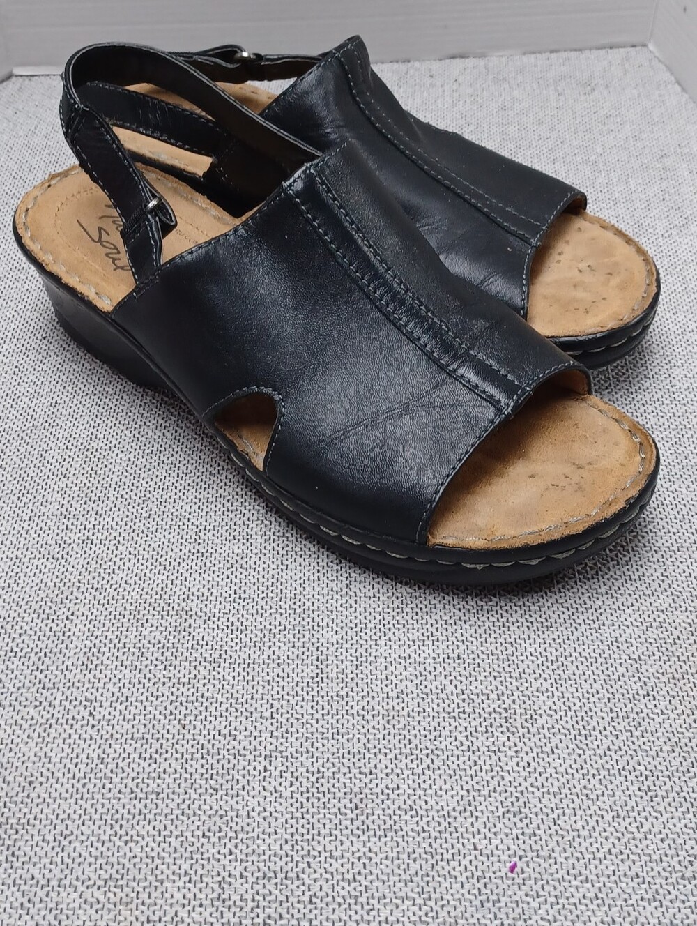 Black Women's Leather Slingback Sandals Natural Soul Sz 7.5